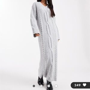 Chic Gray Cable Knit Maxi Dress